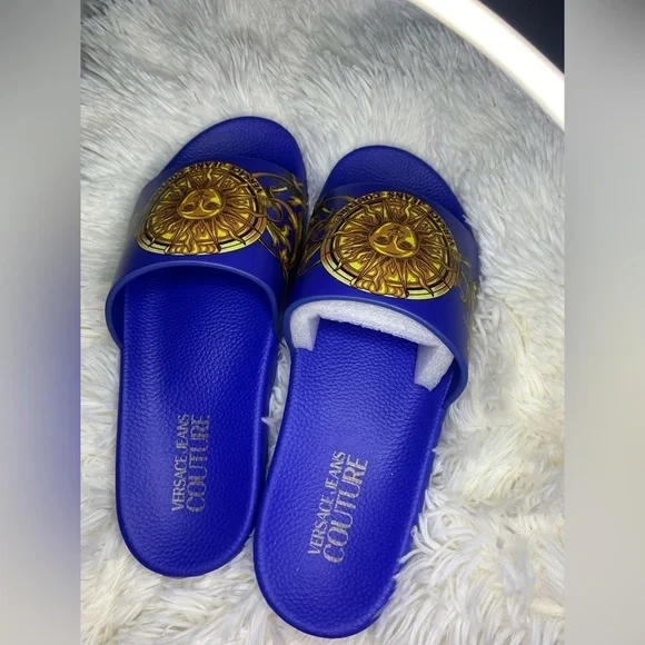 Versace Men's Jeans Couture Gummy Sun Baroque Slide Sandals - Picture 2 of 6